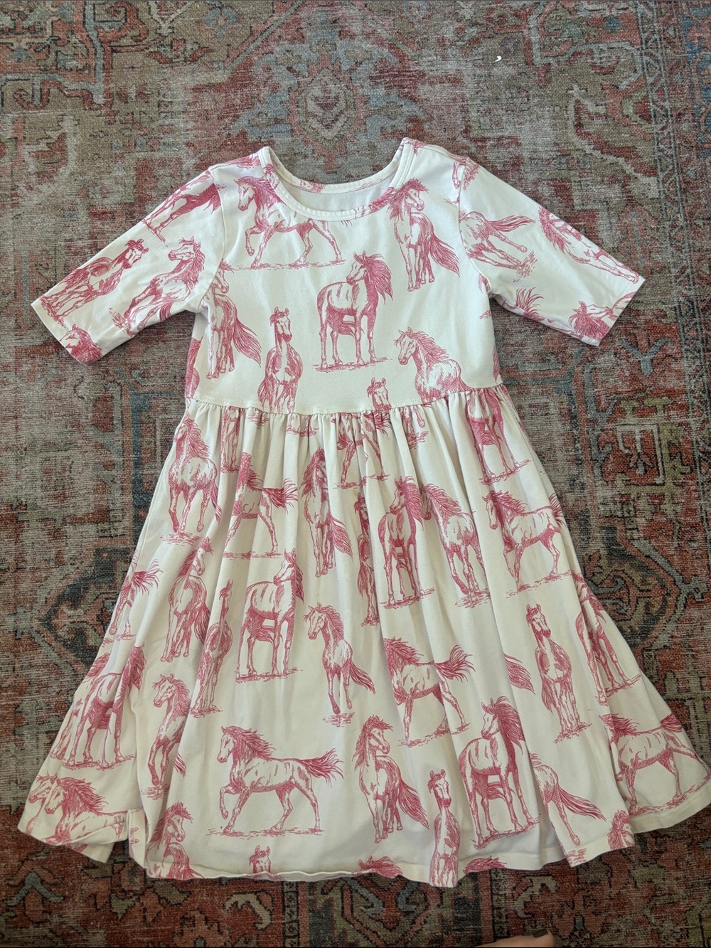 Pink Chicken Cream Dress with red Horse Print